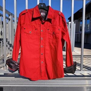 Men's K-1 Button Down Red Shirt Size Small Runs Big